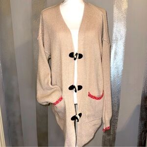 Cardigan Toggle‎ Sweater Women’s Small Over-Sized Cozy Beige Tan Casual BOHO